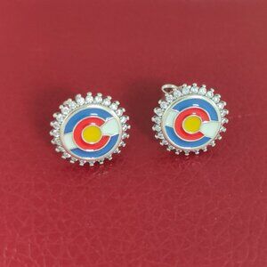 Coloarado State Flag Travel Vacation Stud Earring Round Earring S925 Silver